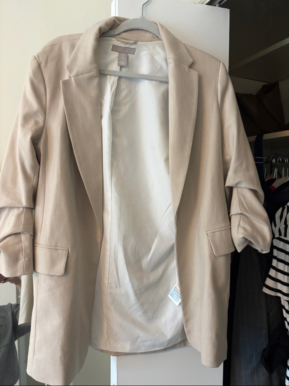 H&M Beige Linen Blazer with rolled sleeves